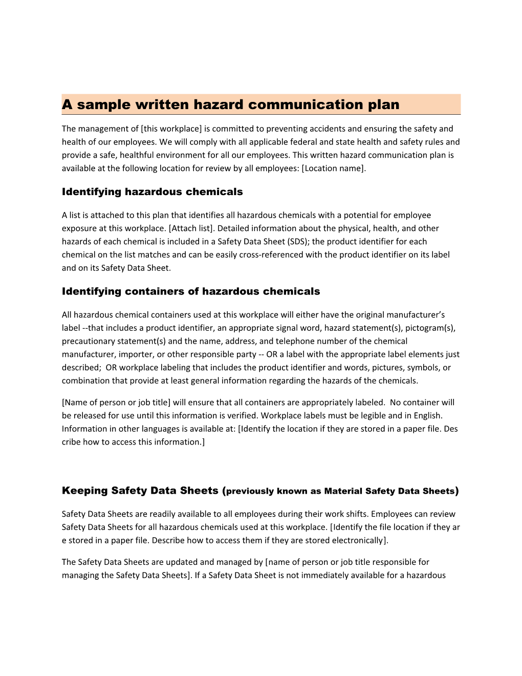 A Sample Written Hazard Communication Plan