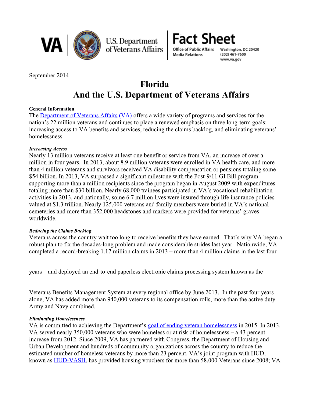 Floridaand the U.S. Department of Veterans Affairs
