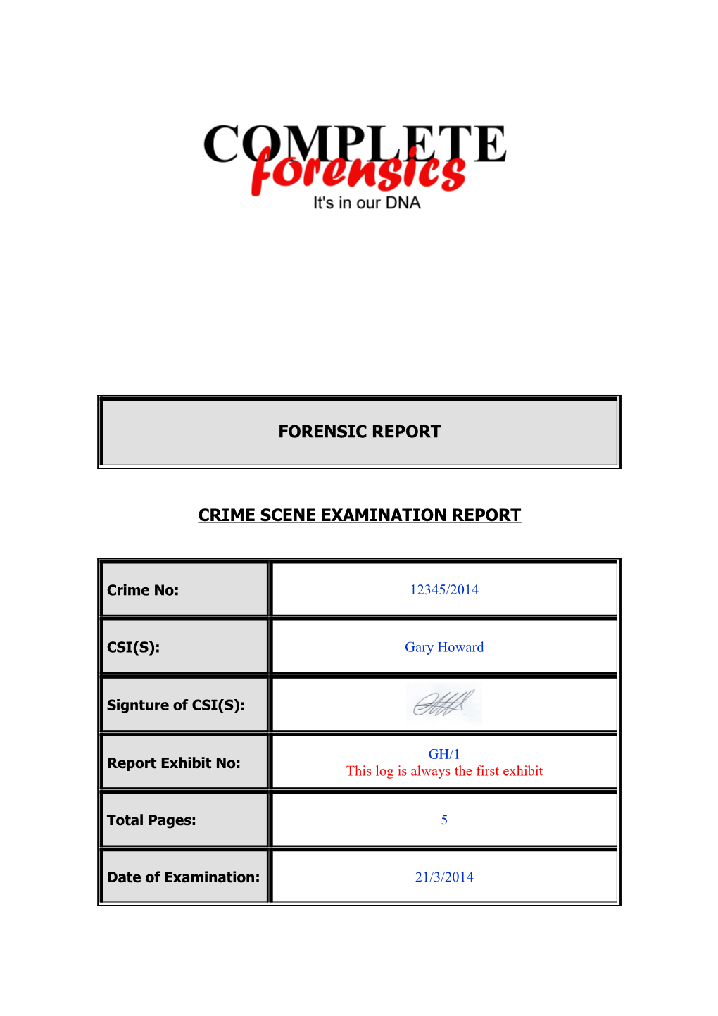 Crime Scene Examination Report