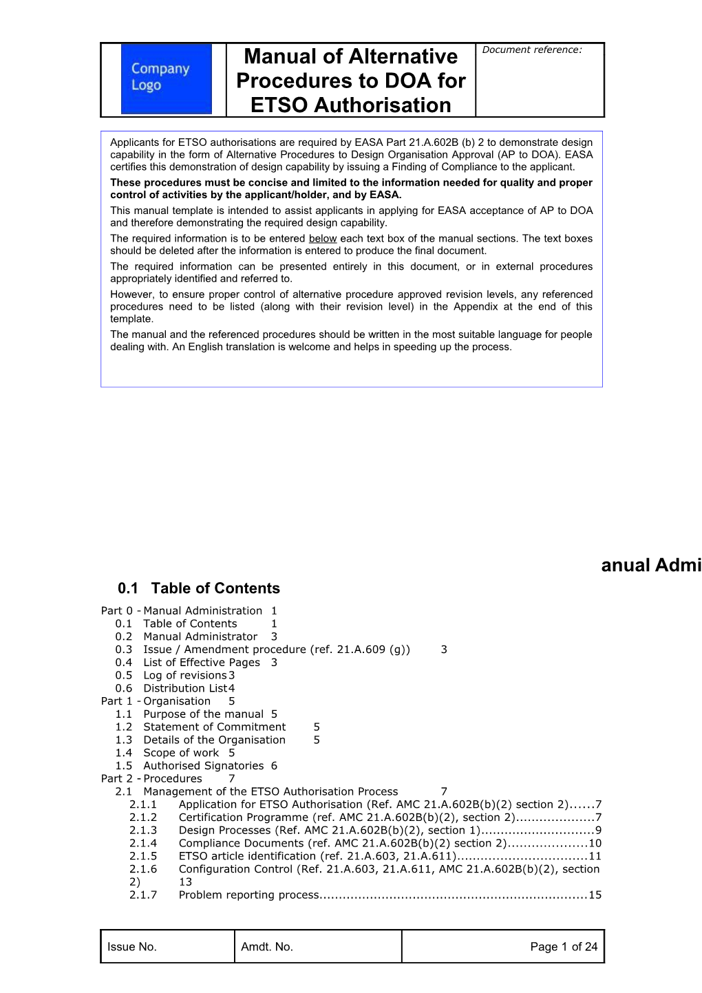 Manual of Alternative Procedures to DOA for ETSO Authorisation