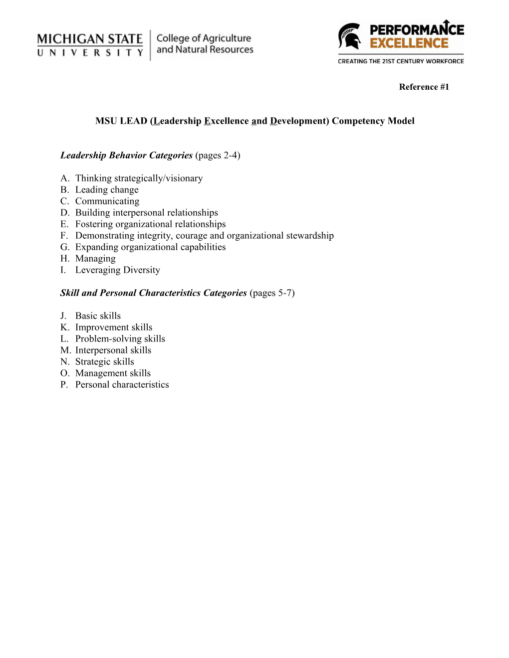 MSU LEAD (Leadership Excellence and Development) Competency Model