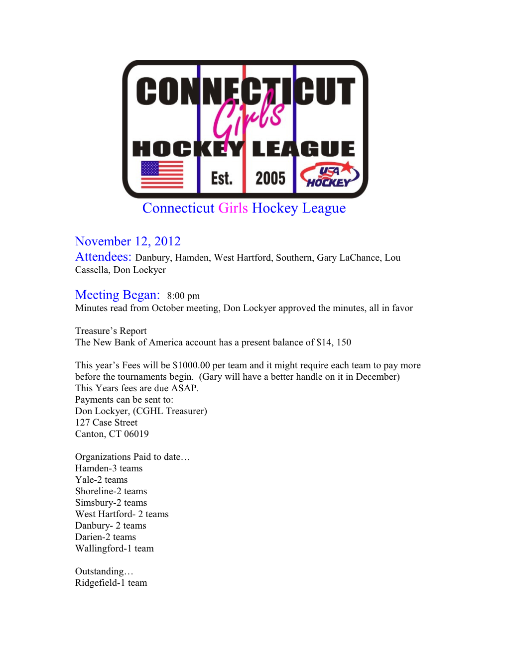 Connecticutgirls Hockey League