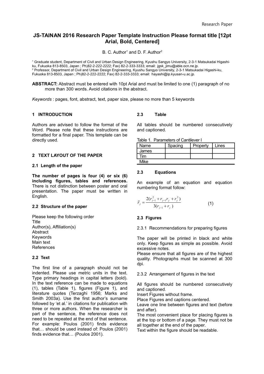 JS-TAINAN 2016 Research Paper Template Instruction Please Format Title 12Pt Arial, Bold