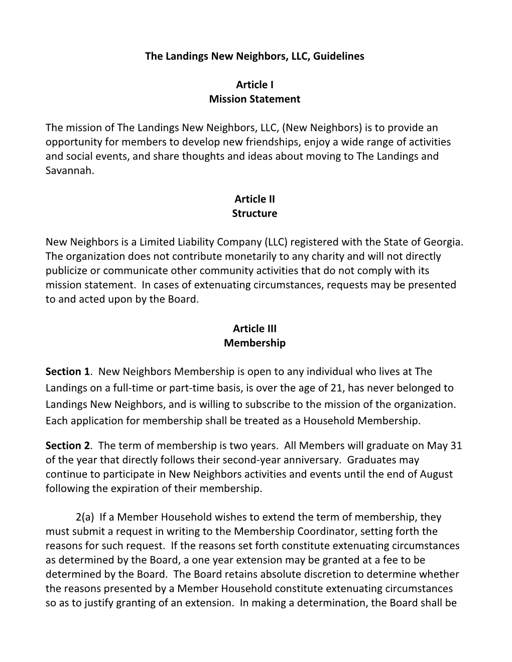 The Landings New Neighbors, LLC, Guidelines