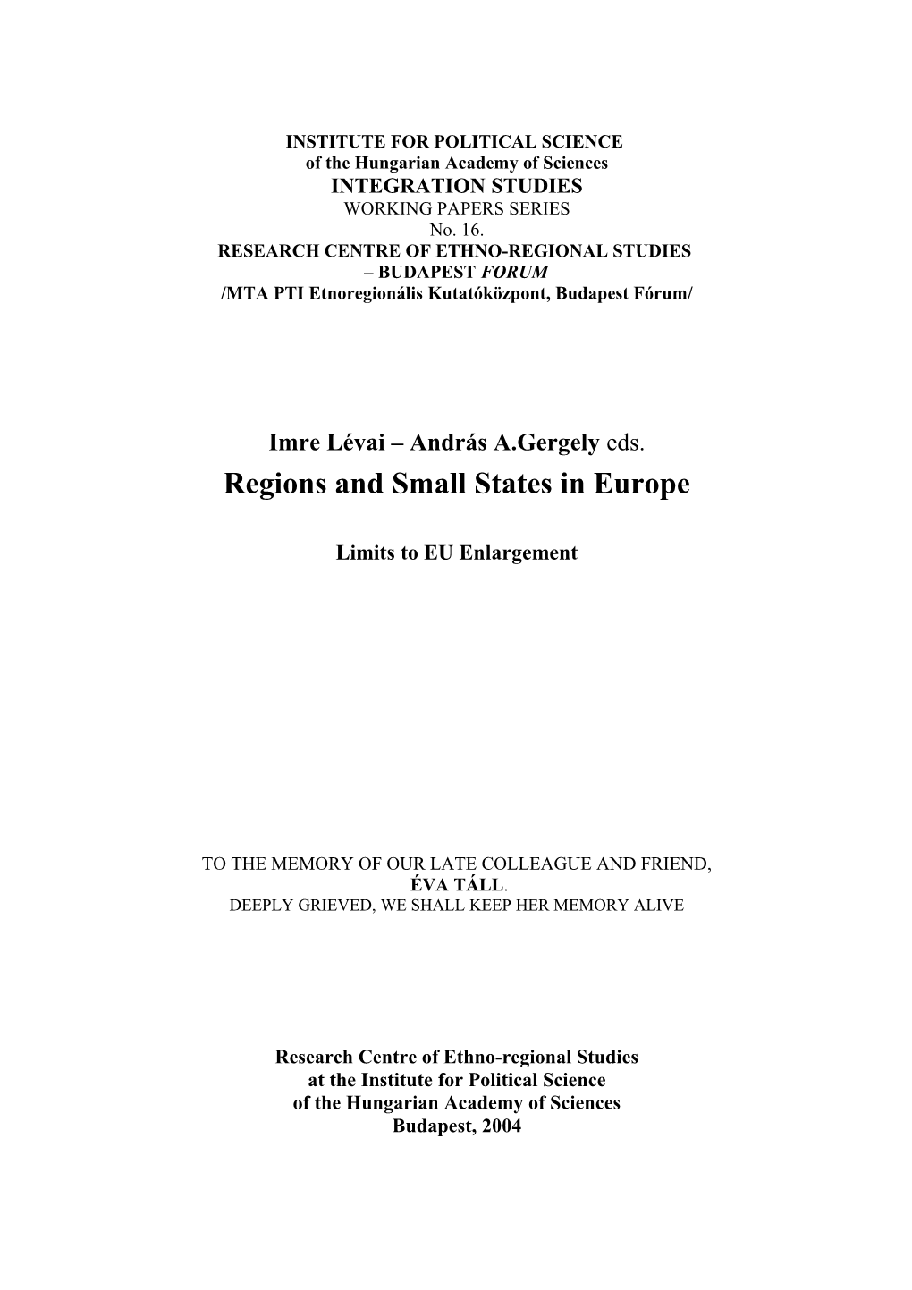 Regions and Small States in Europe
