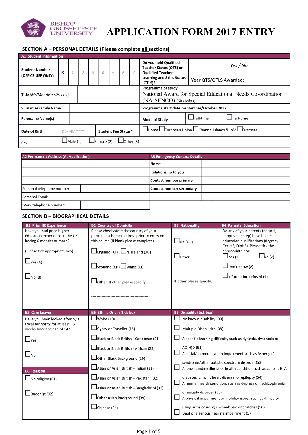 SECTION a PERSONAL DETAILS (Please Complete All Sections)