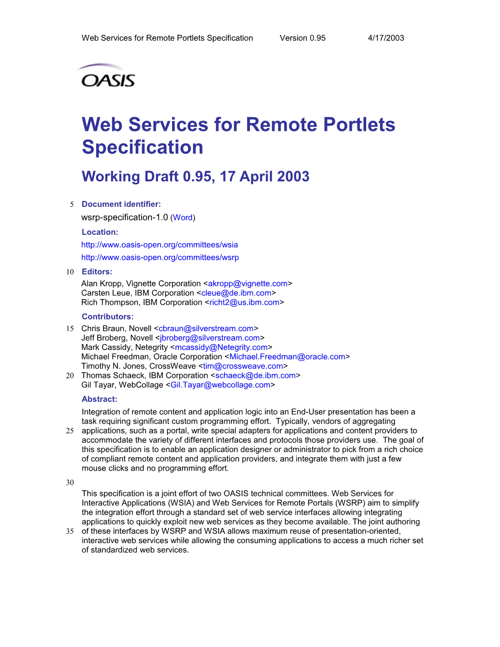 Web Services for Remote Portlets Specification