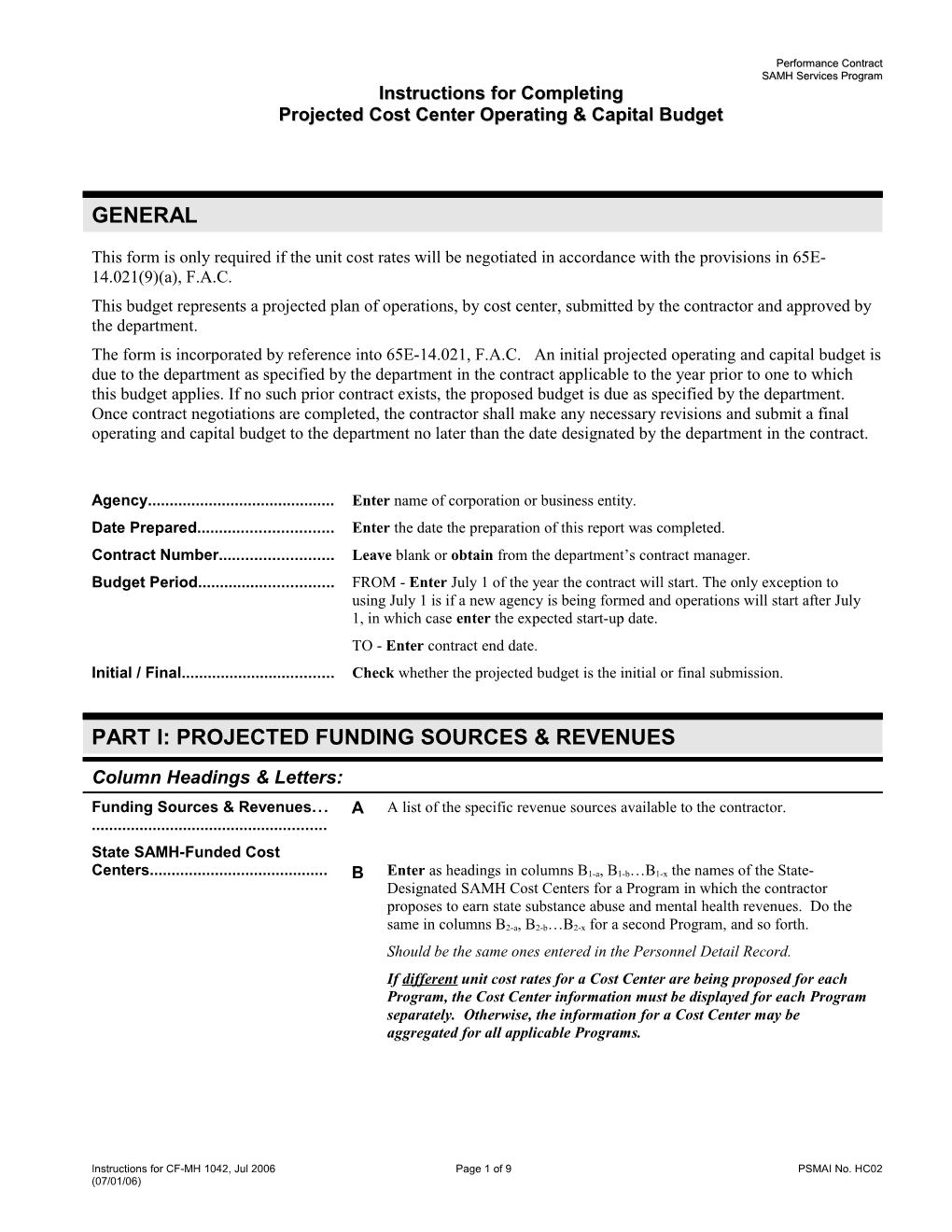 Cost Centers: Instructions for Completing