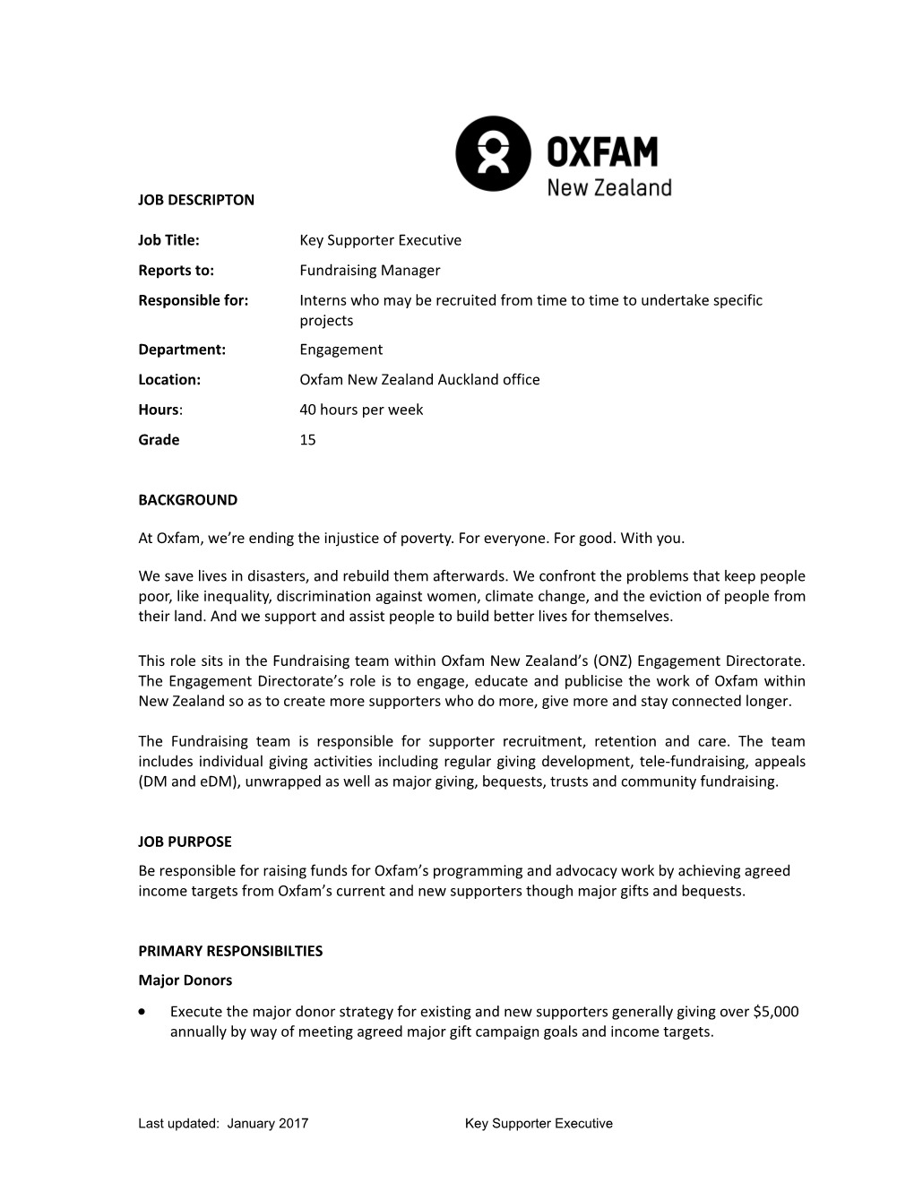 Oxfam NZ Job Description