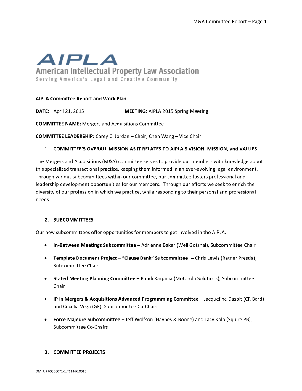 AIPLA Committee Report and Work Plan s1
