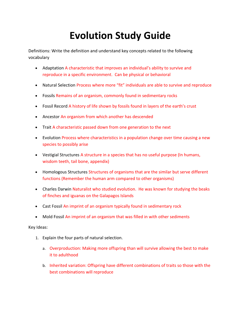 Evolution Study Guide s1