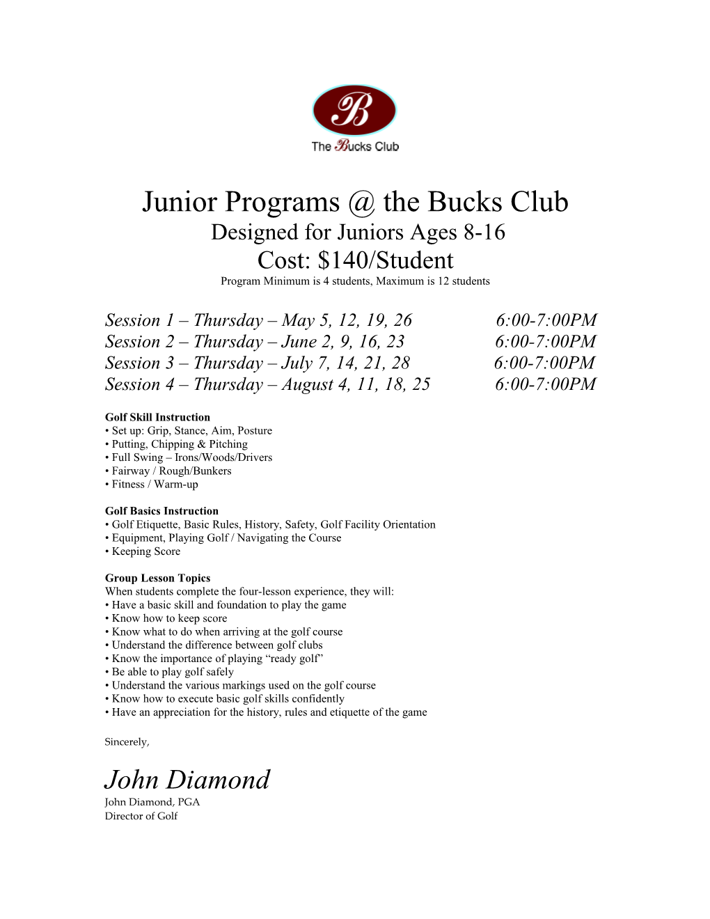 Junior Programs the Bucks Club
