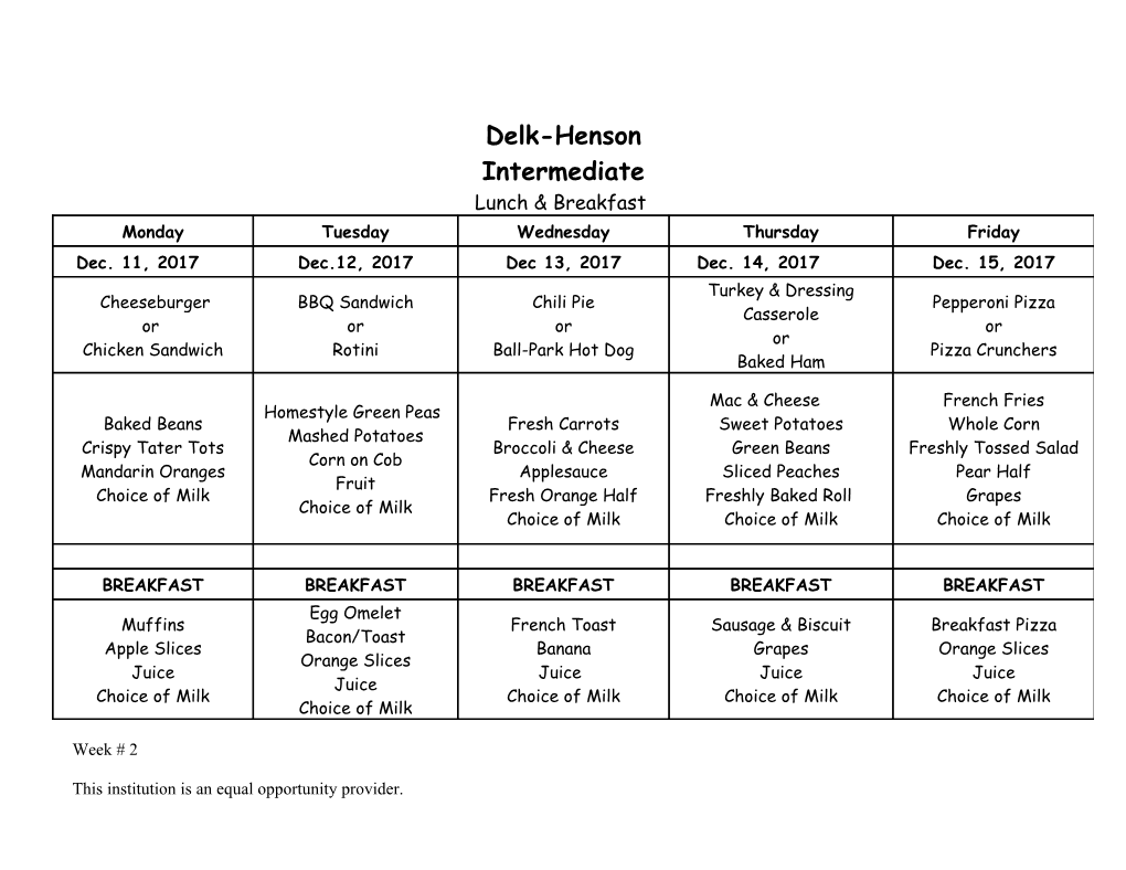 Delk-Henson Intermediate Lunch & Breakfast