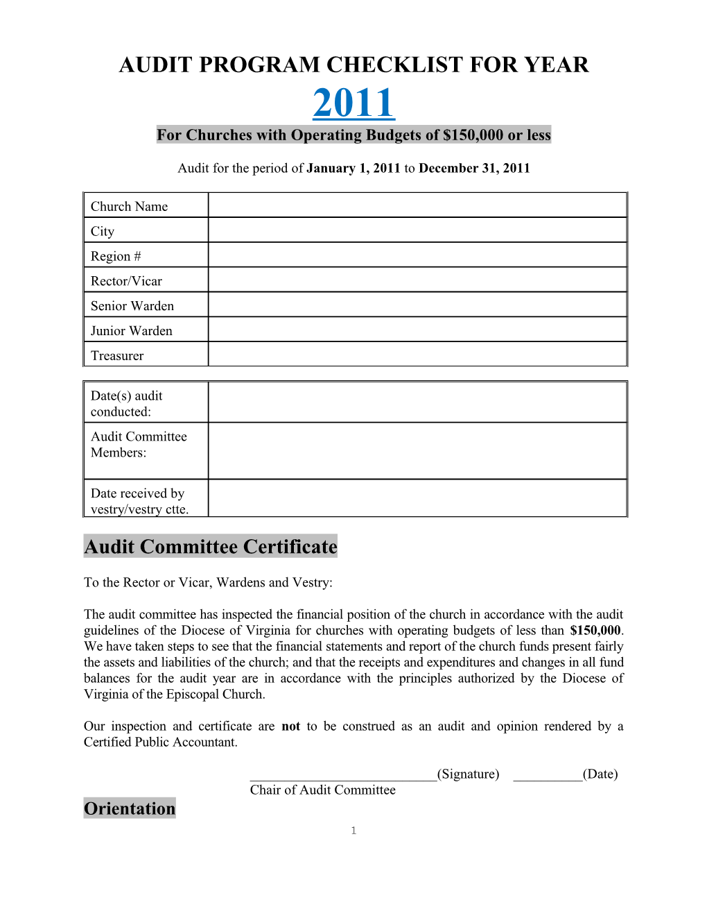 1997 Audit Year Program Checklist