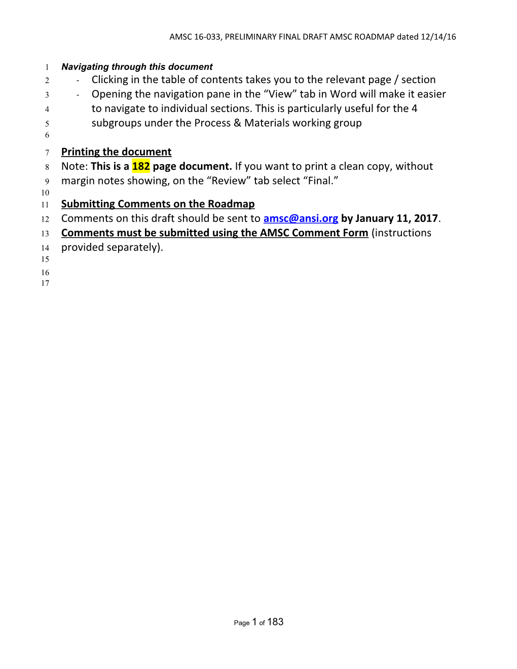 AMSC 16-033, PRELIMINARY FINAL DRAFT AMSC Roadmap