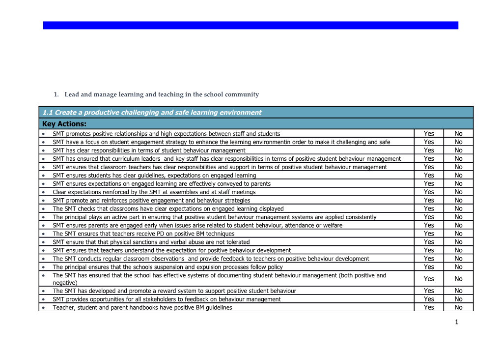 1.Lead and Manage Learning and Teaching in the School Community