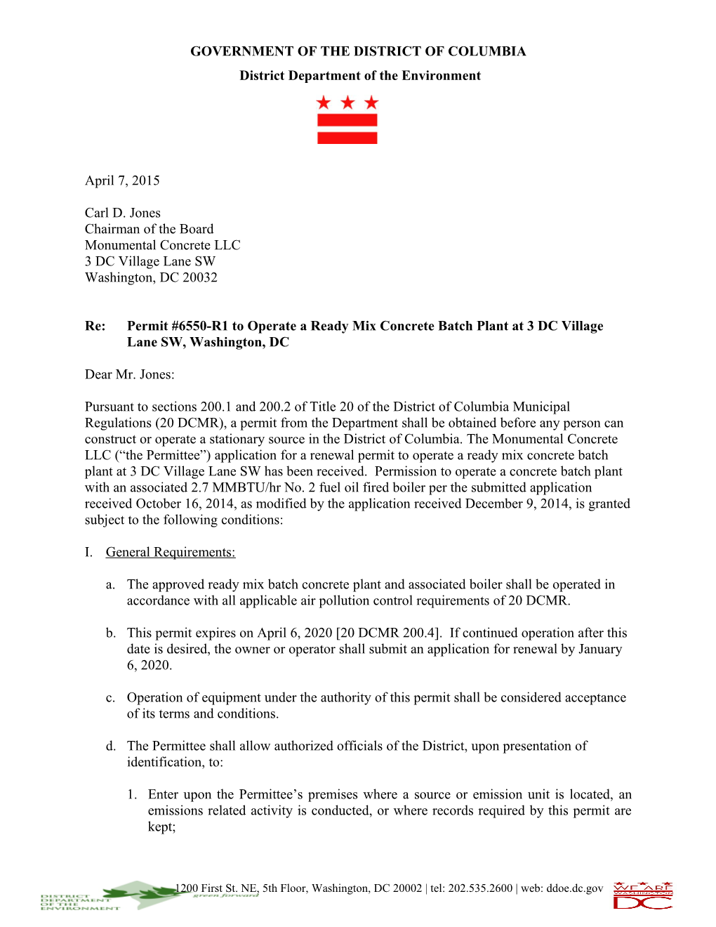 Permit #6550-R1 to Operate a Ready Mix Concrete Batch Plant at 3 DC Village Lane SW