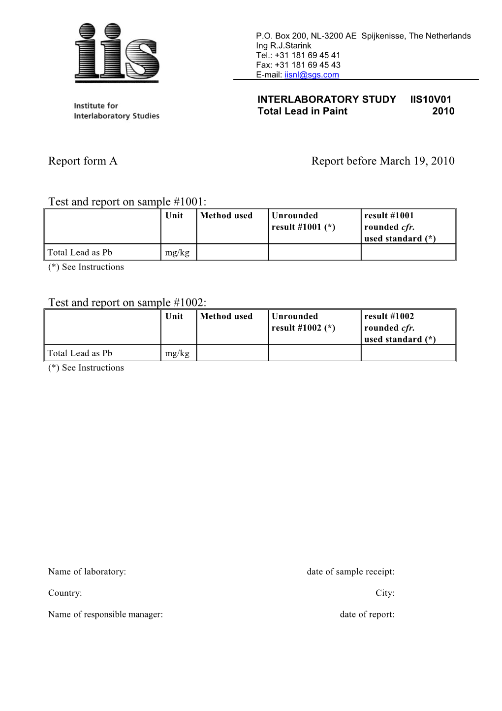 Interlaboratory Study Iis10v01