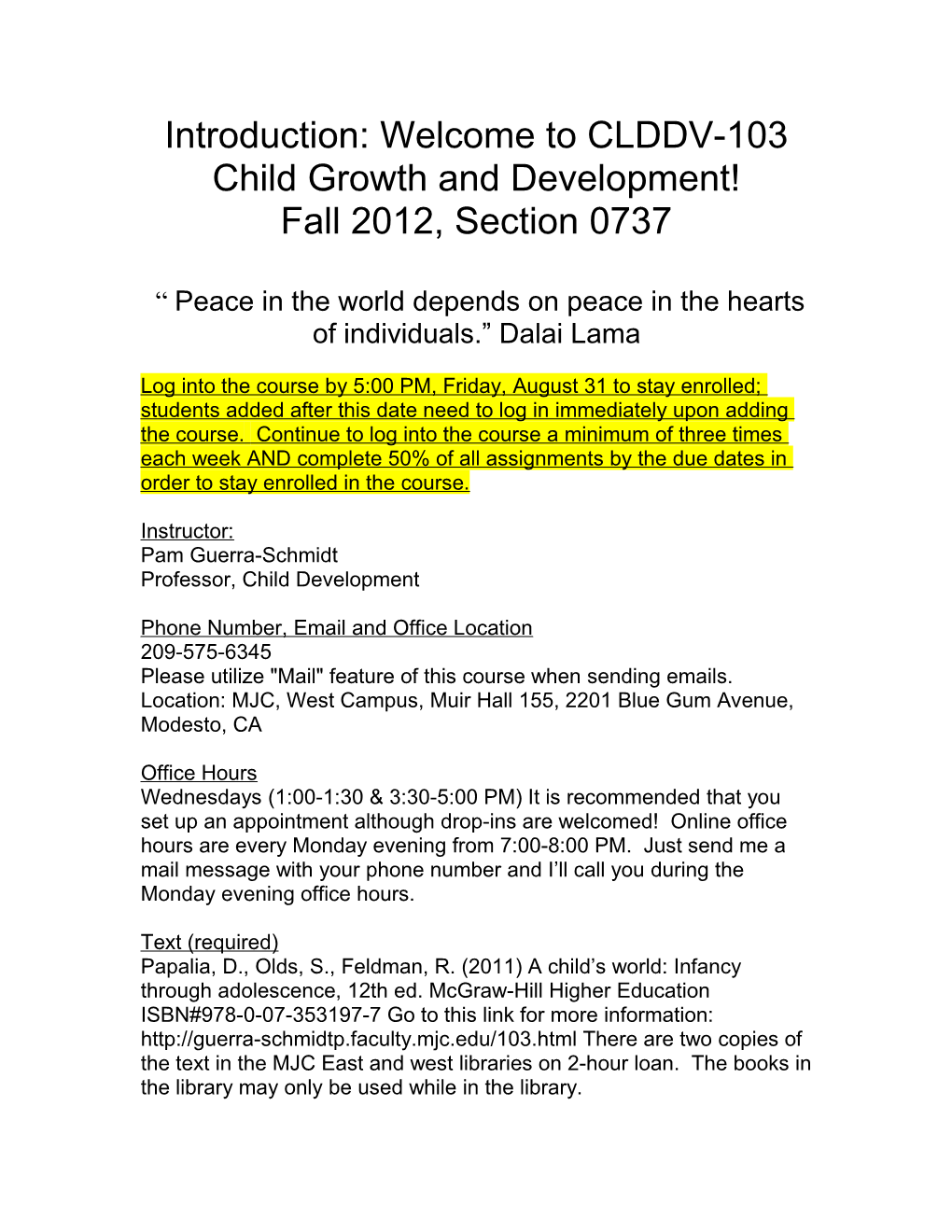Introduction: Welcome to CLDDV-103 Child Growth and Development