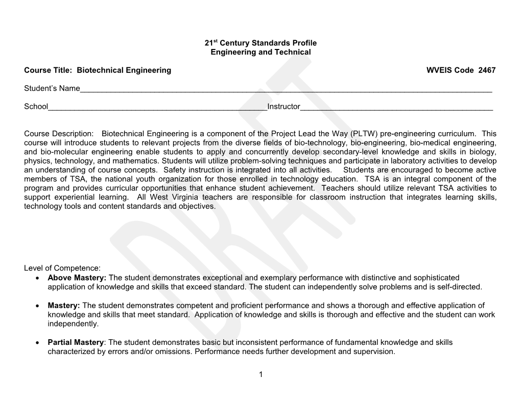 Course Title: Biotechnical Engineering WVEIS Code 2467