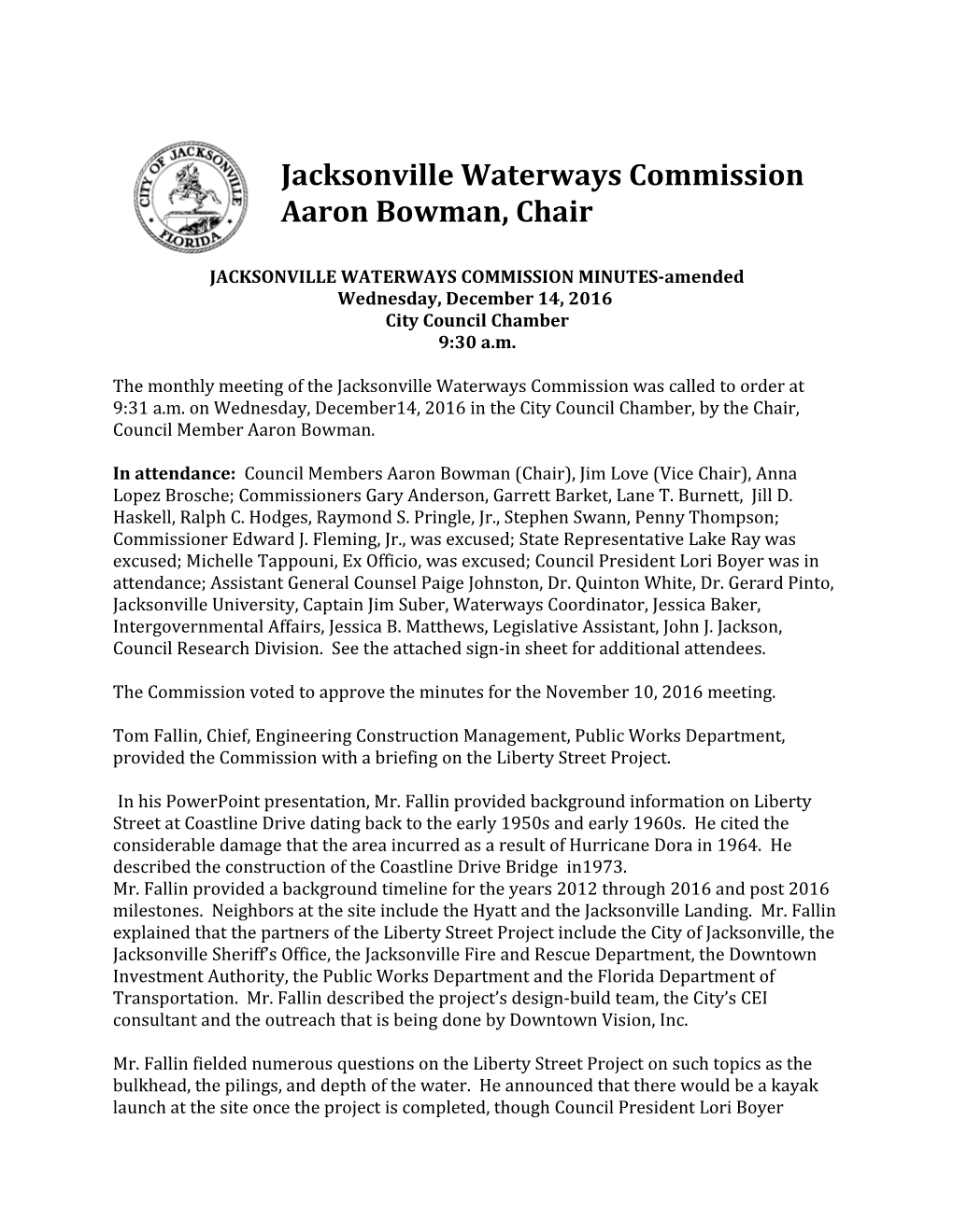 JACKSONVILLE WATERWAYS COMMISSION MINUTES-Amended