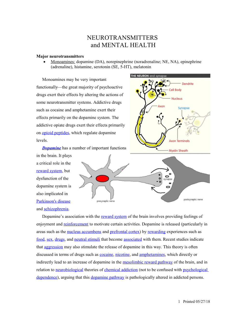 Major Neurotransmitters