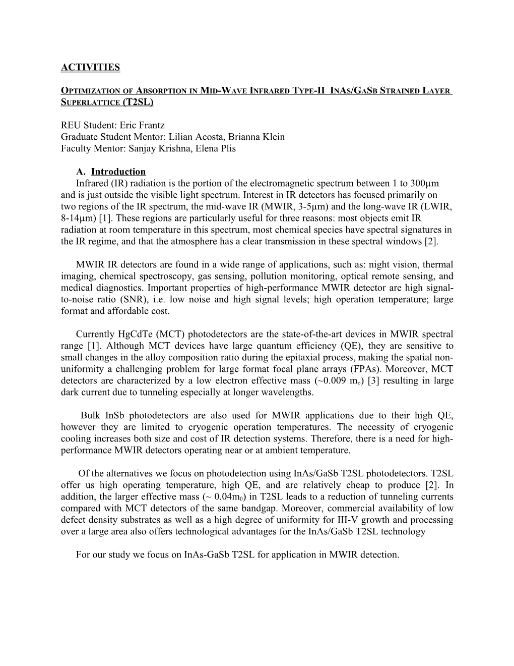 Optimization of Absorption in Mid-Wave Infrared Type-II Inas/Gasb Strained Layer Superlattice