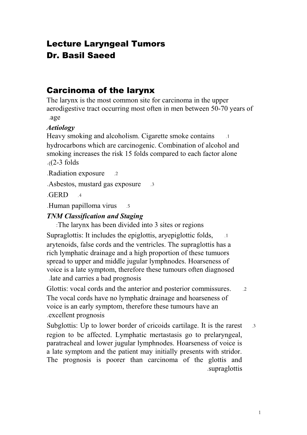 Lecture Laryngeal Tumors