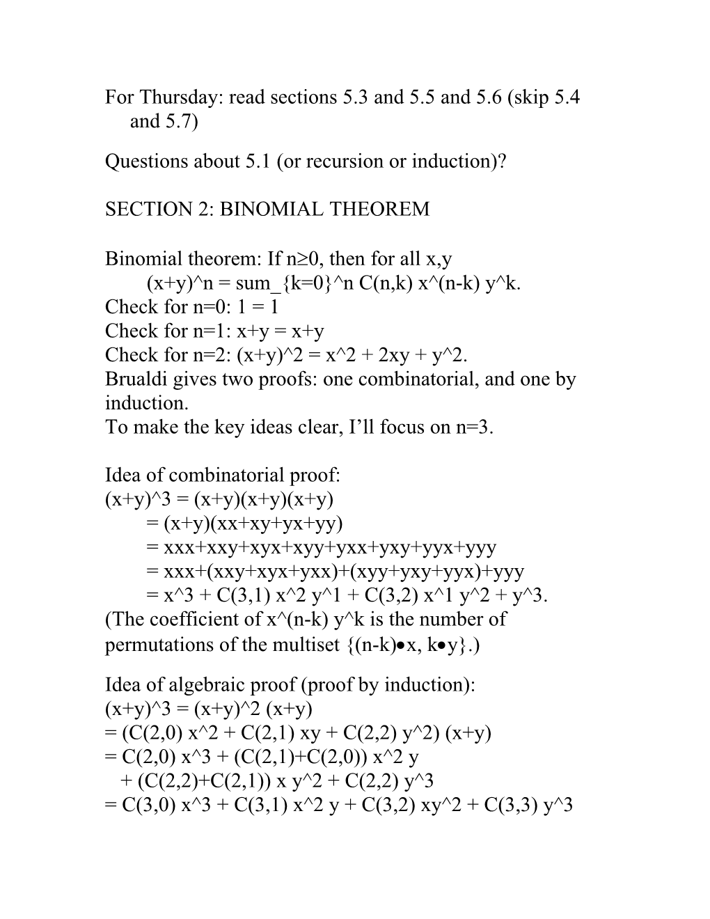 Math 475: Introduction to Combinatorics s1