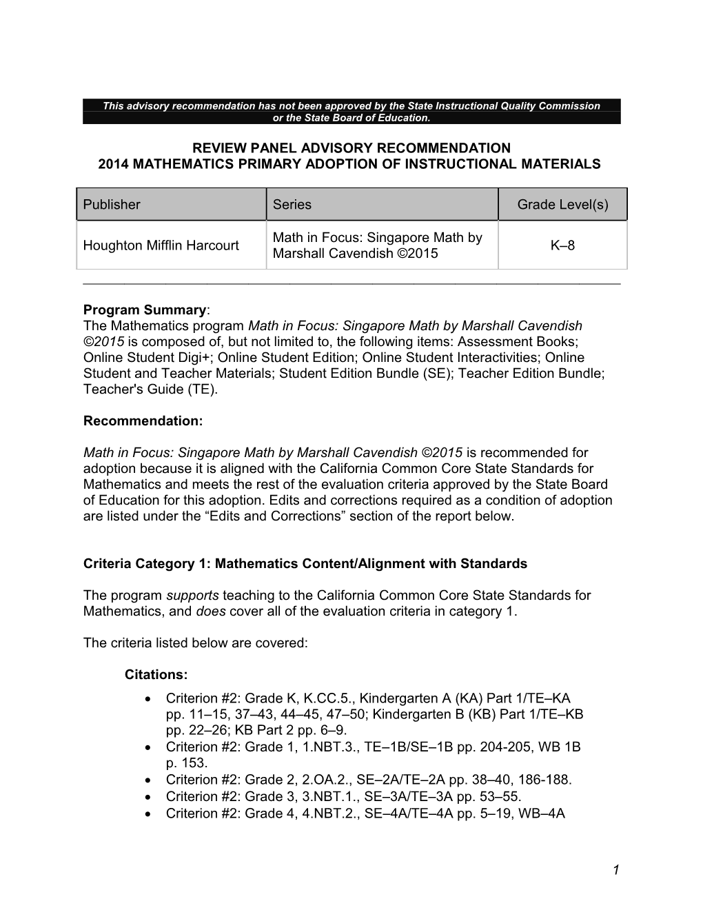 2014 Houghton Mifflin Math in Focus - Instructional Materials (CA Dept of Education)