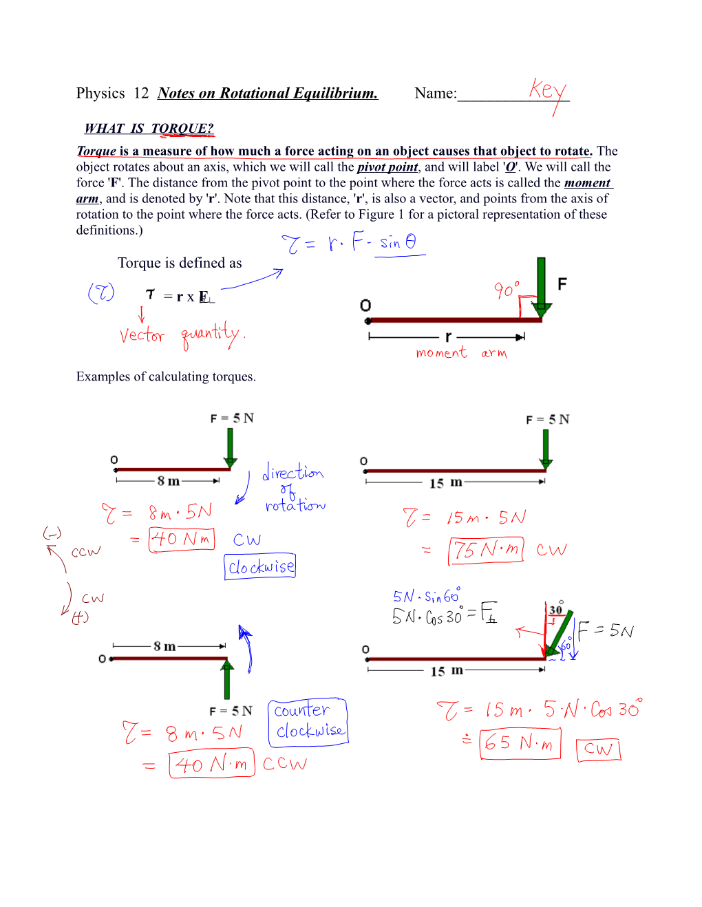 Physics 12 Notes on Rotational Equilibrium. Name:______