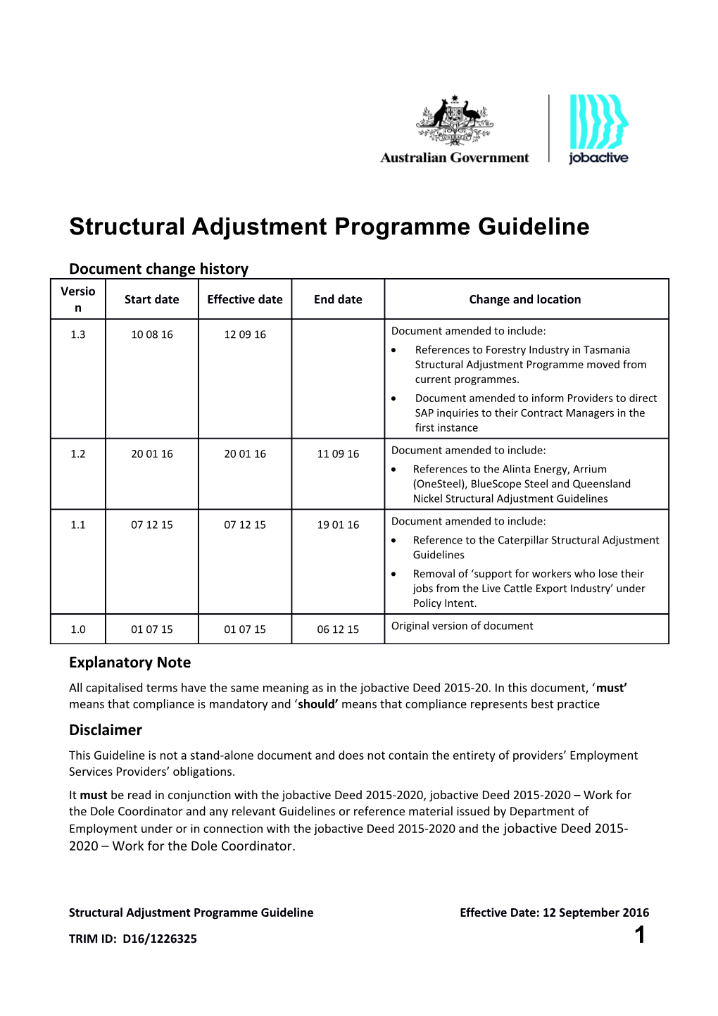 Structural Adjustments Programme Guidelines