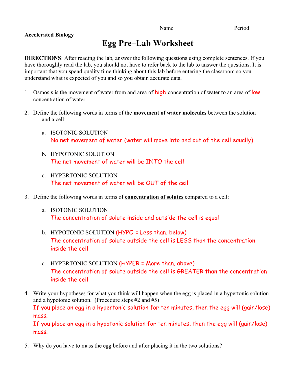 Egg Pre Lab Worksheet