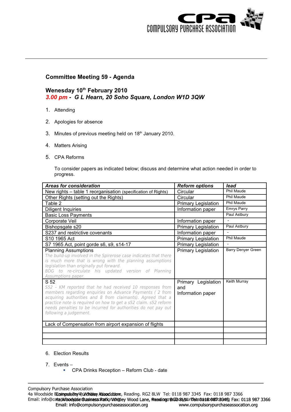 Committee Meeting 59 - Agenda