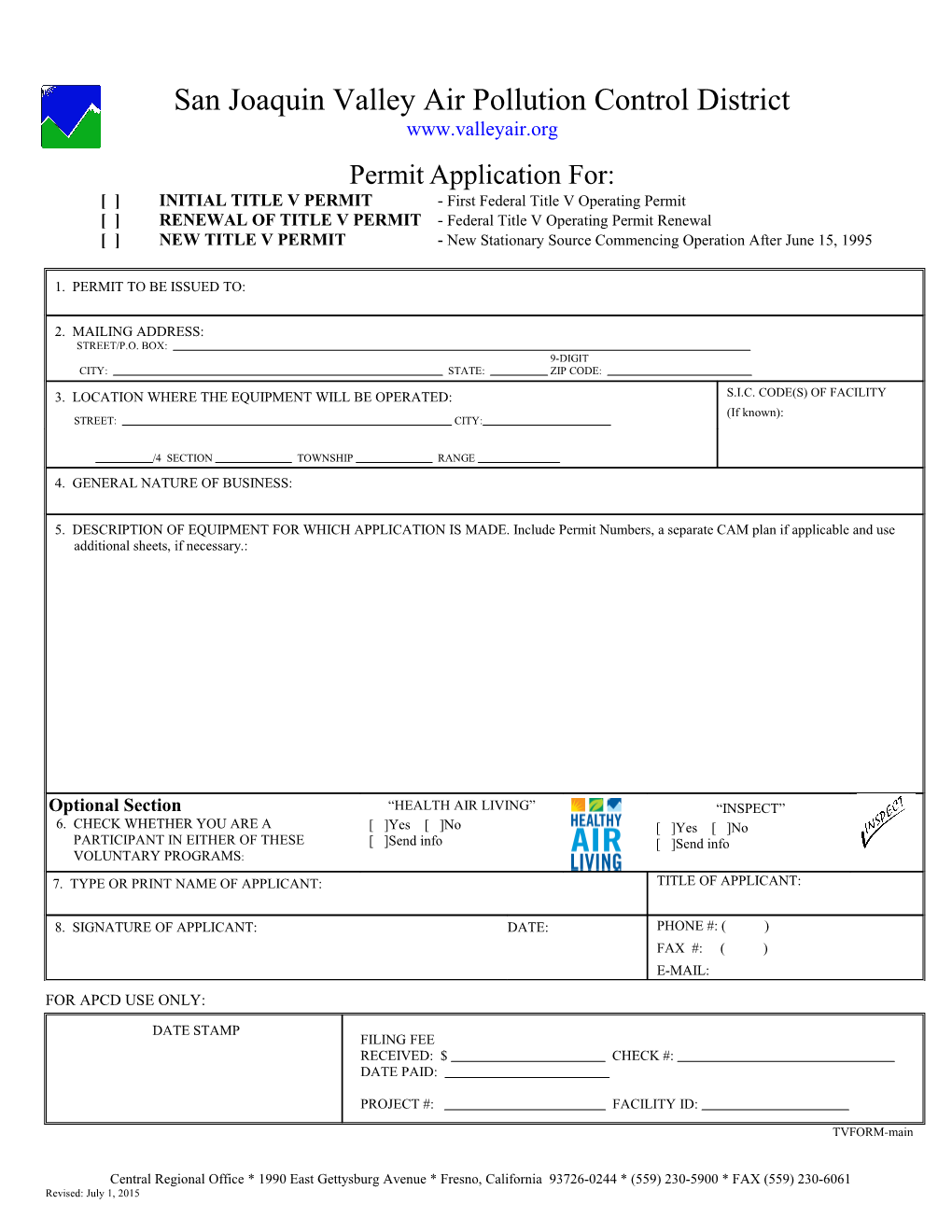 Application Form for Initial, Renewal, Or New TV Permit