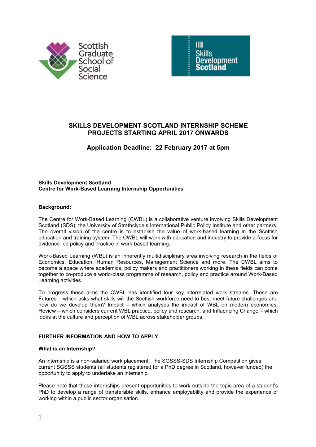 Skills Development Scotland Internship Scheme