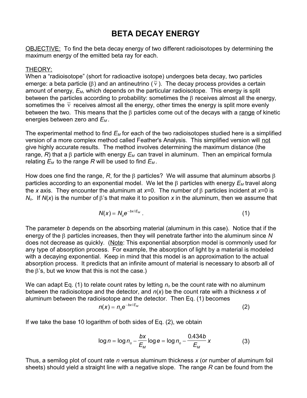 Beta Decay Energy