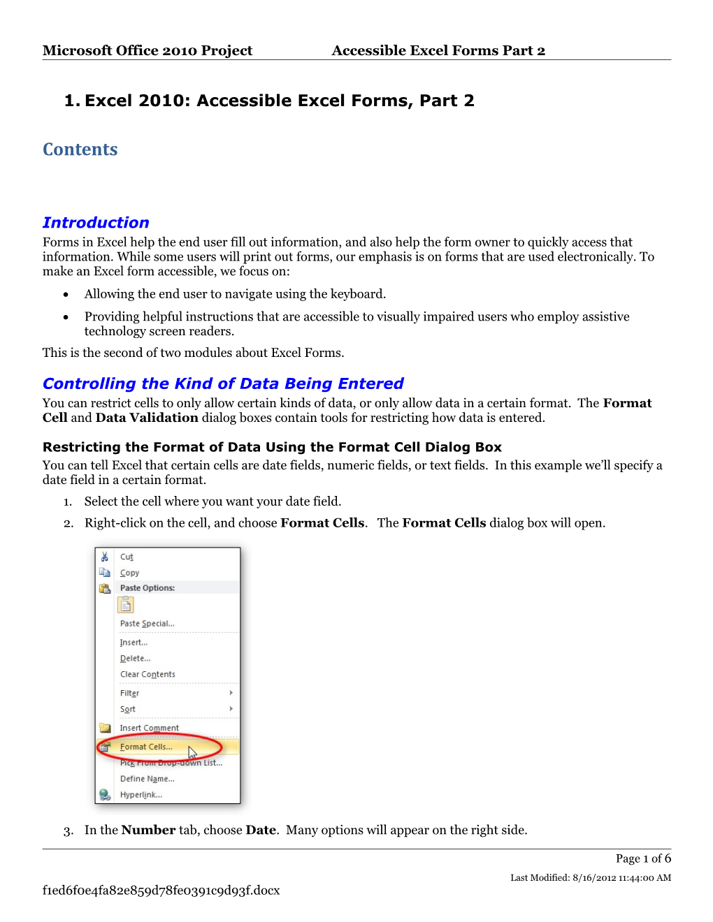 Excel 2010: Accessible Excel Forms, Part 2
