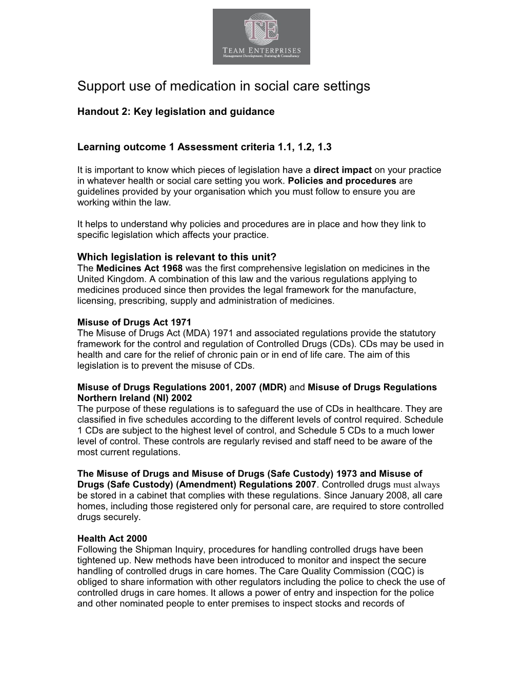 Unit 3047: Support Use of Medication in Social Care Settings