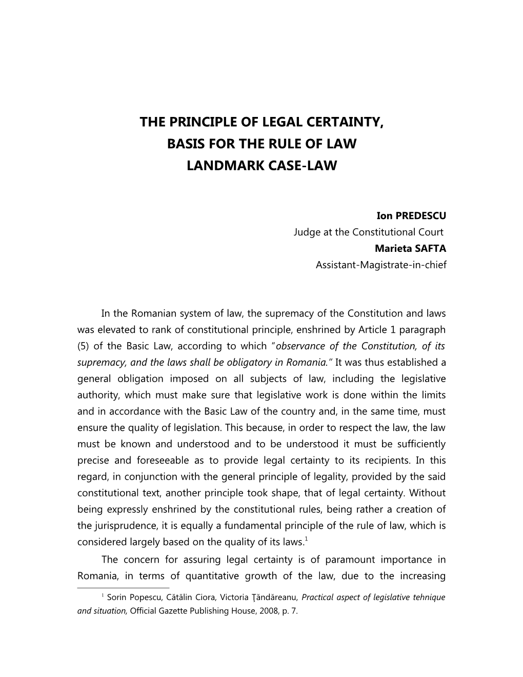 The Principle of Legal Certainty, Basis for the Rule of Law Landmark Caselaw