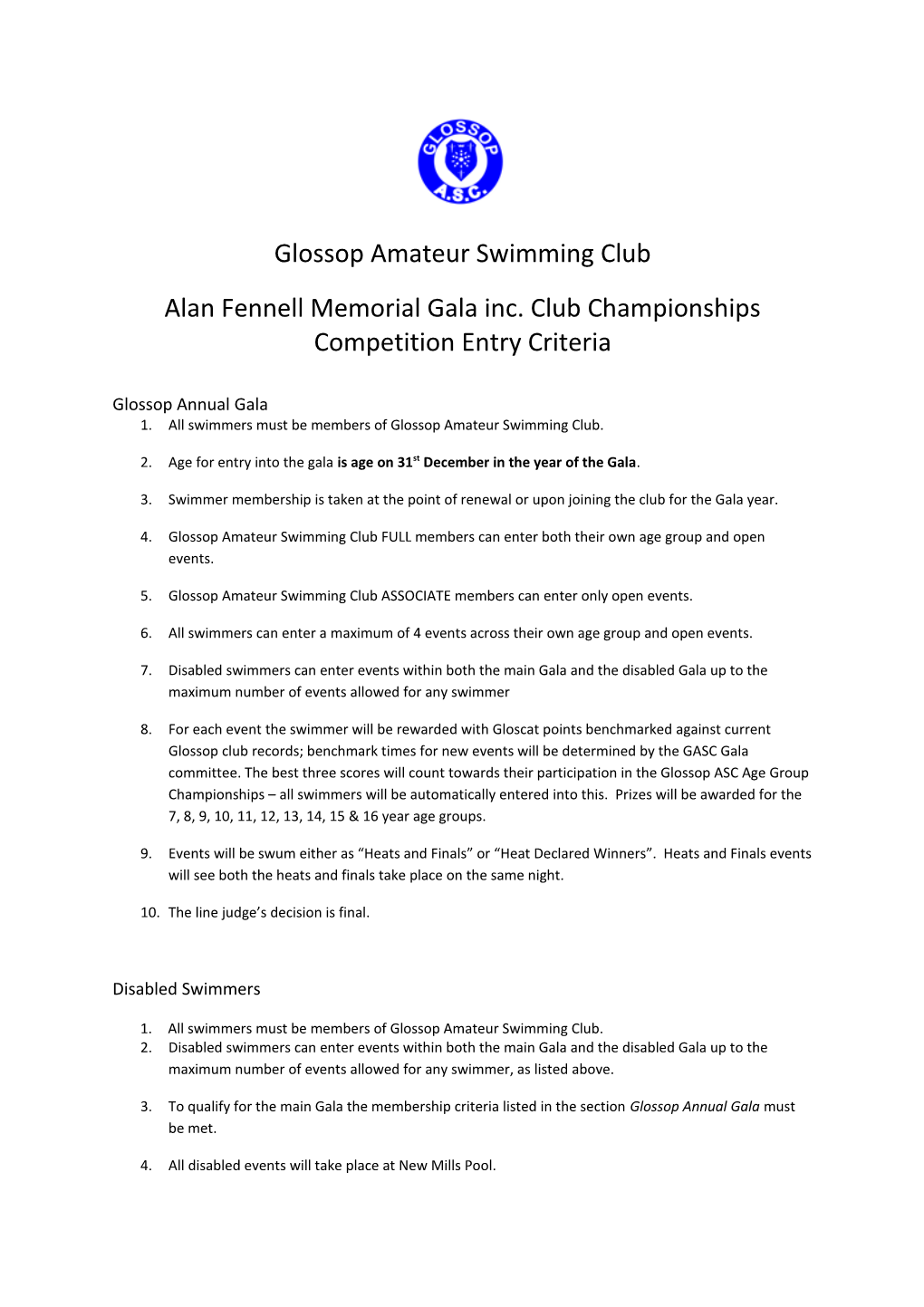 Alan Fennell Memorial Gala Inc. Club Championships
