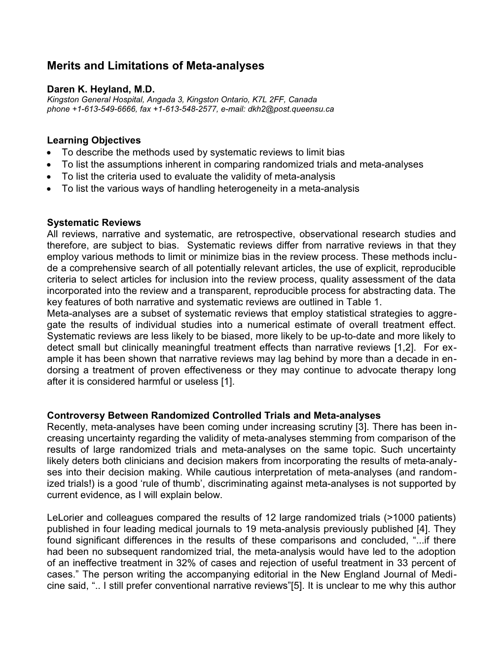 Merits and Limitations of Meta-Analyses