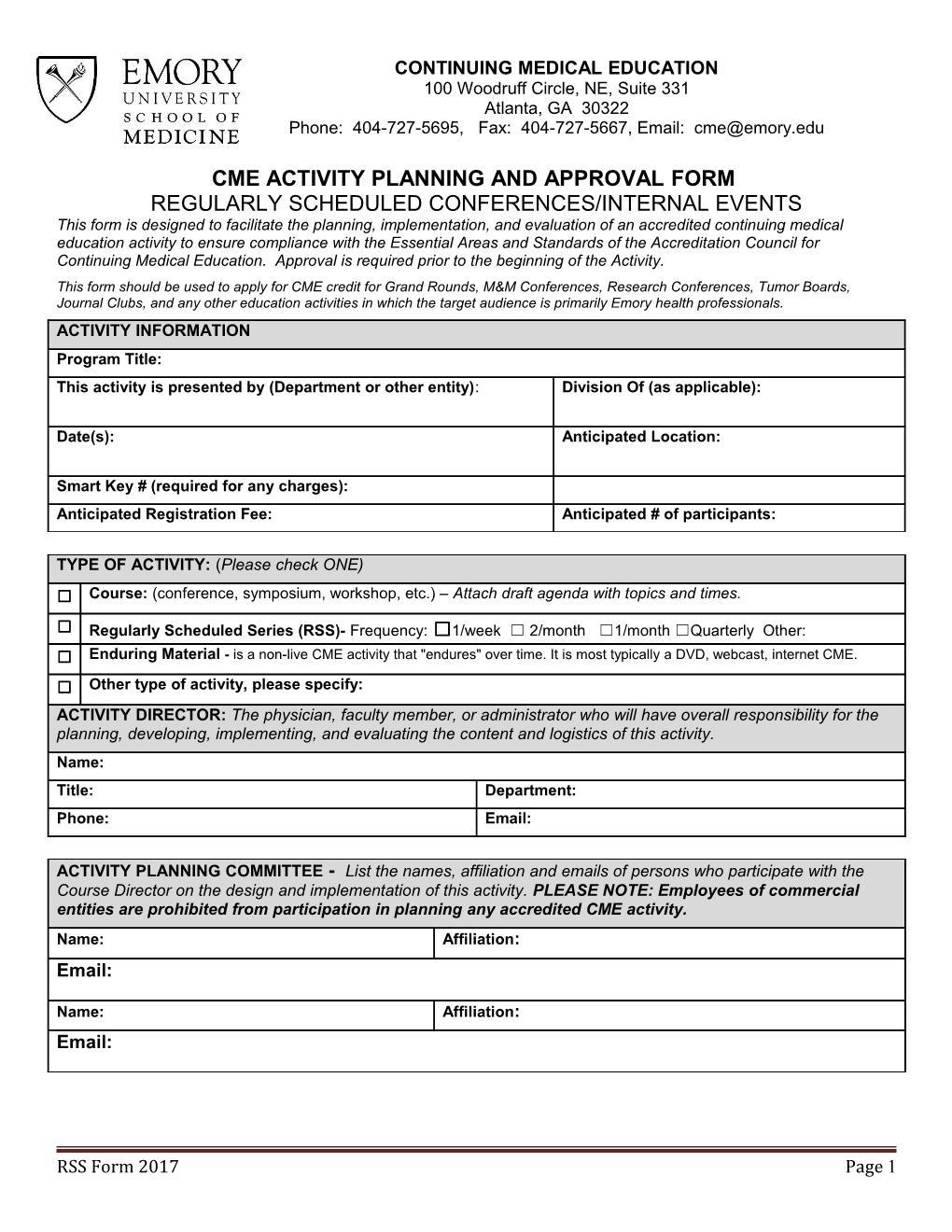 Cme Activity Planning and Approval Form