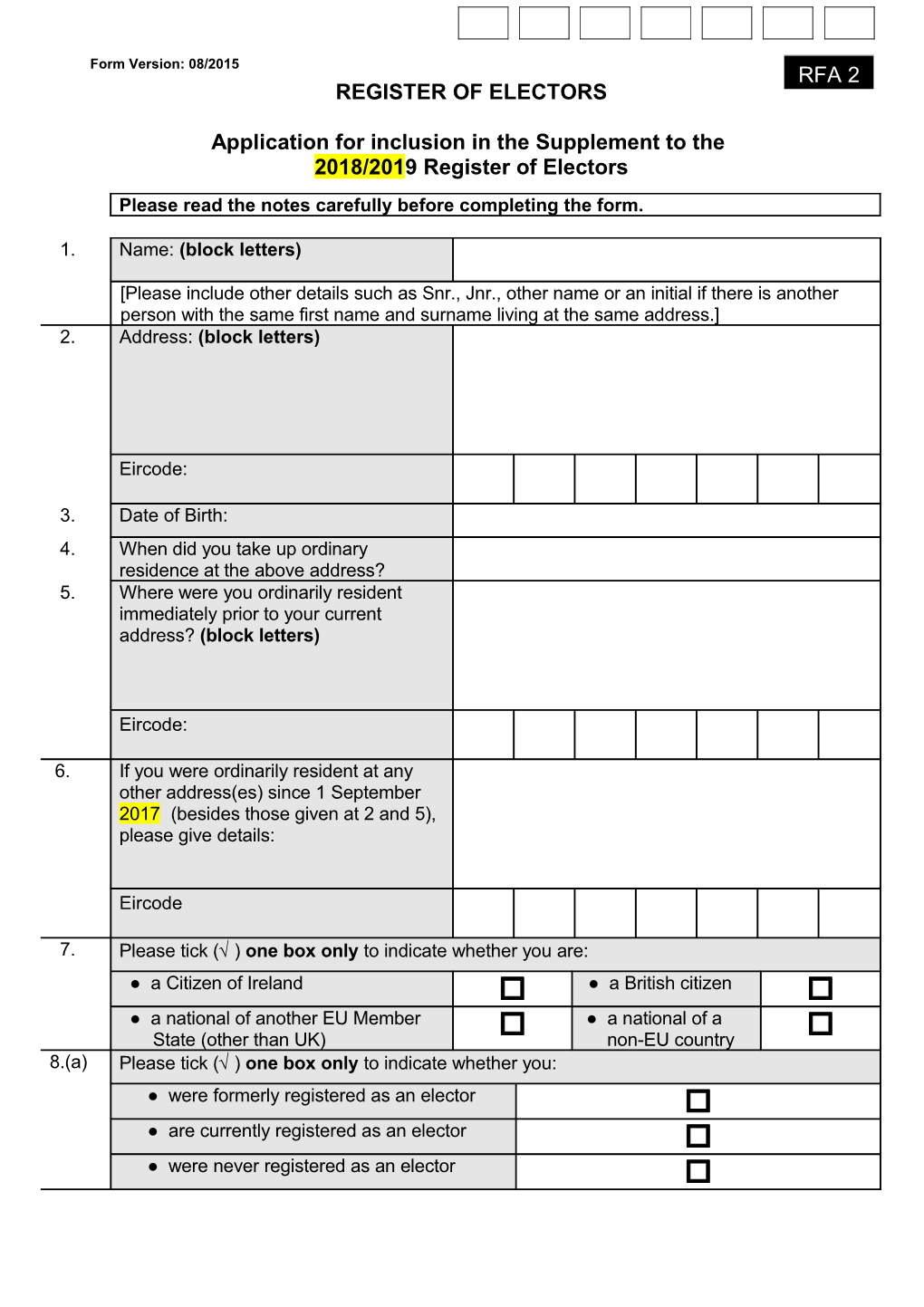 Application for Inclusion in the Supplement to The