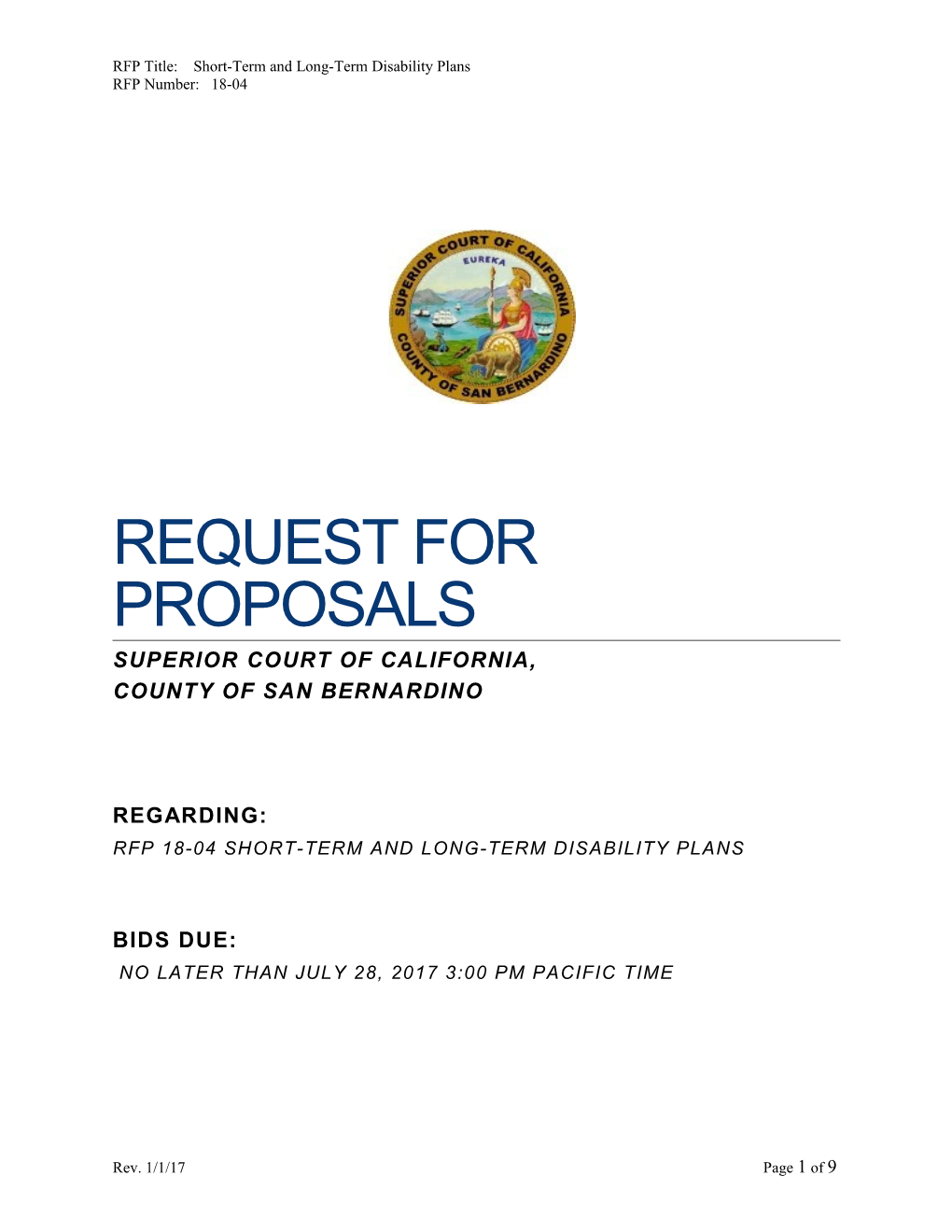 RFP Title: Short-Term and Long-Term Disability Plans