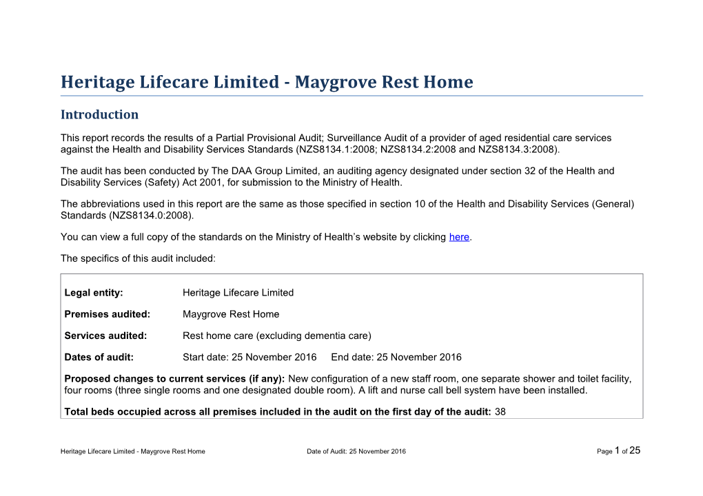 Heritage Lifecare Limited - Maygrove Rest Home