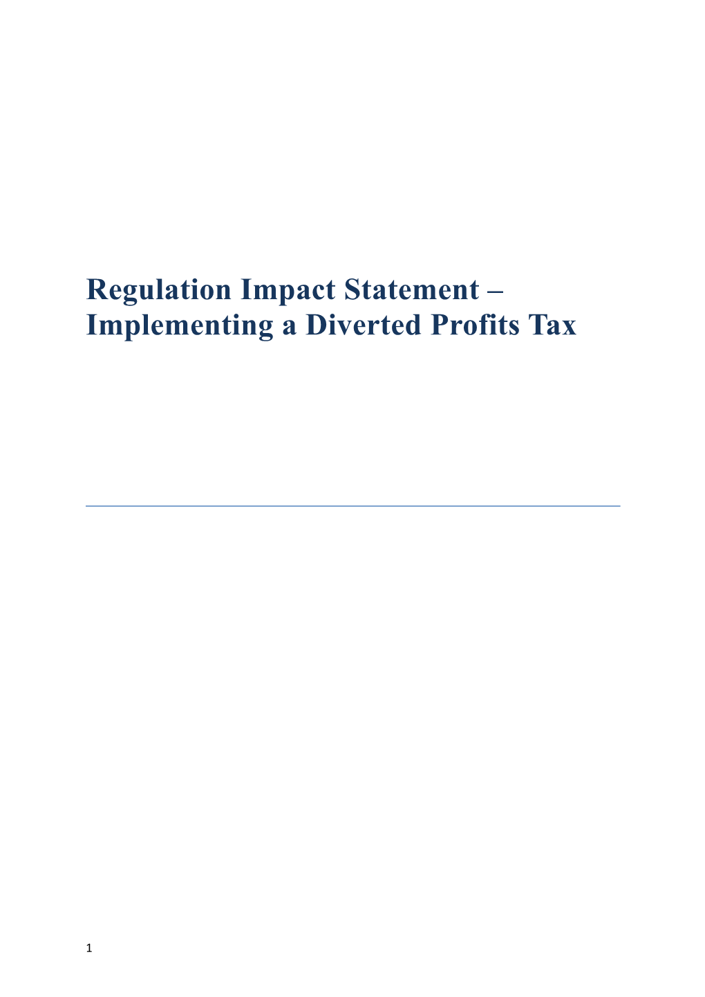 Regulation Impact Statement Implementing a Diverted Profits Tax