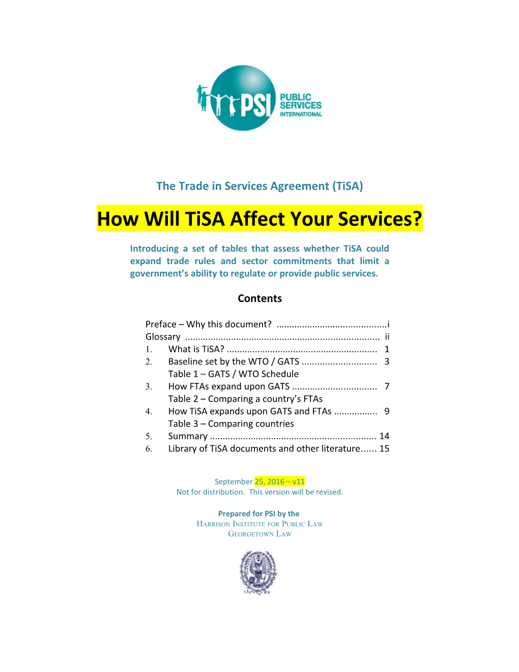 The Trade in Services Agreement (Tisa)