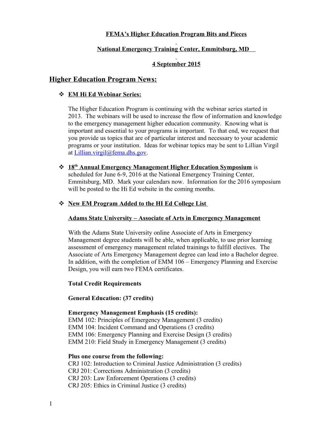 FEMA S Higher Education Program Bits and Pieces s9