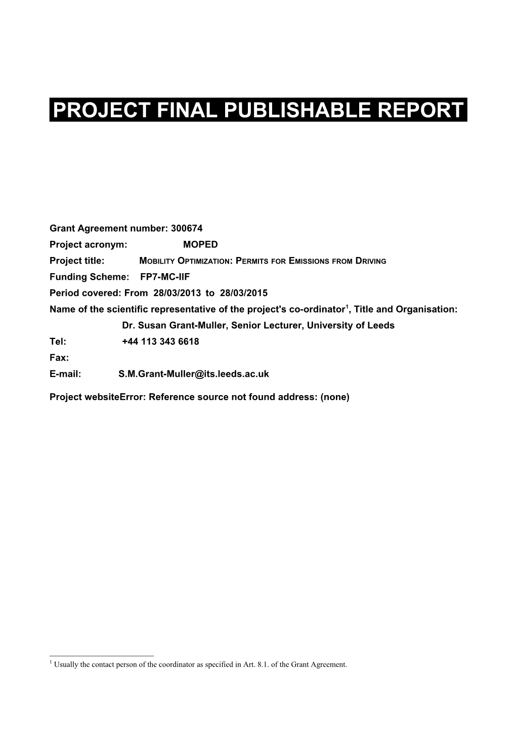 Project Final Publishable Report